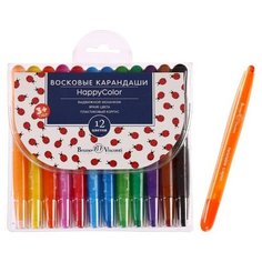 BrunoVisconti Мелки восковые 12 цветов Happycolor, пластиковые, корпус выкручивающийся