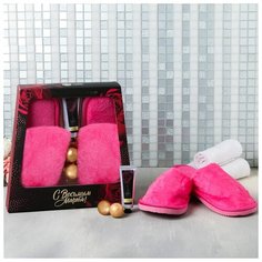 Чистое счастье Набор "С 8 Марта!", тапочки 37-38 р соль для ванн 2 шт крем для рук 60 мл.