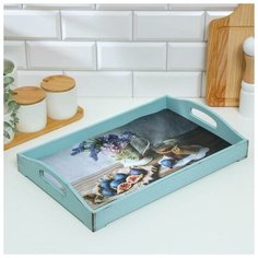 Поднос деревянный для завтрака "Прованс. Натюрморт, инжир", 43*27.5*7 см, серо-голубой Дарим красиво