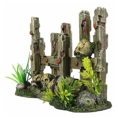 AQUA DELLA Декорация для аквариума "Ограда с черепом", коричневая, 19.5x8x12.8см (Нидерланды)