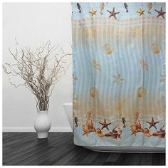 Штора для ванной Dasch "Море", цвет: голубой, коричневый, 180 х 180 см