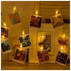 Гирлянда "Нить" 5 м с насадками "Прищепки", IP20, прозрачная нить, 30 LED, свечение тёплое белое, 8 режимов, 220 В Luazon Lighting