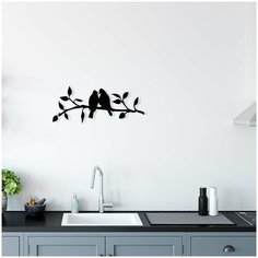 Панно настенное из дерева AFI DESIGN "Птицы на ветке" 55х23 см, черное