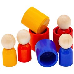 Сортер Монтессори Большие деревянные Гномики в стаканчиках 4 цвета Эврилэнд