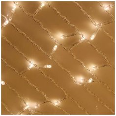Гирлянда светодиодная бахрома-сетка 2,5х0,5м 96LED шампань, 16LED мерцание, 16 нитей, провод прозрачный Сноубум