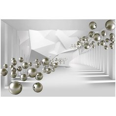 Фотообои 3D Серебряные шары в тоннеле/ Красивые обои с перспективой на стену в интерьер комнаты/ 3Д расширяющие пространство/ На кухню в спальню детскую зал гостиную прихожую/ размер 400х270см/ Флизелиновые