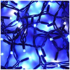 Гирлянда светодиодная "Вьюн"10м, 100LED, синий Млечный путь, уличная, мерцание, черный провод, коннектор, 220В Сноубум