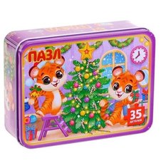 Пазлы в металлической коробке "Сегодня праздник у тигрят" 35 деталей Puzzle Time