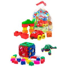 Набор развивающий: Кубик логический большой + Конструктор "Кноп-Кнопыч" 36 дет. + Команда КВА №1 биплант