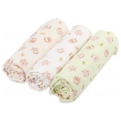 Многоразовая пеленка Forest kids фланель 130х90 см 3 шт, совы/друзья/зеленый