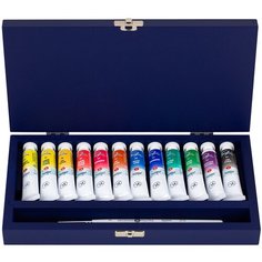 Белые ночи / Акварельные краски в деревянном синем пенале (береза), 12 цветов по 10 мл, ЗХК Невская палитра