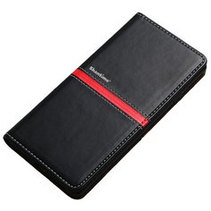 Чехол-книжка MyPads для Ulefone Armor 7 из качественной водоотталкивающей импортной кожи на жёсткой металлической основе черный с красной полосой