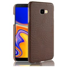 Чехол-панель Mypads для Samsung Galaxy J4+ plus 2018 (SM-J415F) тонкий задний бампер на пластиковой основе с отделкой под кожу крокодила коричневый
