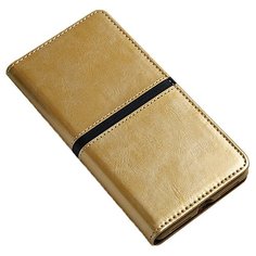 Чехол-книжка MyPads для Vivo Y30 из качественной водоотталкивающей импортной кожи на жесткой металлической основе золотой с черной полосой