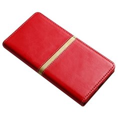 Чехол-книжка MyPads для ZTE Blade V2020 из качественной водоотталкивающей импортной кожи на жесткой металлической основе красный с золотой полосой