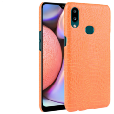 Чехол-накладка Mypads на Samsung Galaxy A10s элегантный тонкий на пластиковой основе с дизайном под кожу крокодила оранжевый