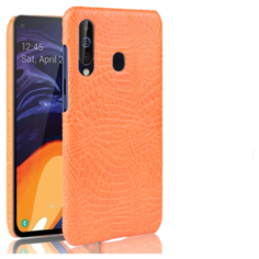 Чехол-панель Mypads для Samsung Galaxy A60 тонкий задний бампер на пластиковой основе с отделкой под кожу крокодила оранжевый