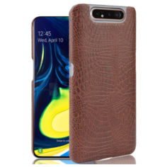 Чехол-накладка Mypads на Samsung Galaxy A80 элегантный тонкий на пластиковой основе с дизайном под кожу крокодила коричневый