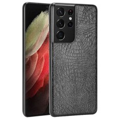 Чехол панель бампер MyPads для Samsung Galaxy S21 (SM-G991) элегантный тонкий на пластиковой основе с дизайном под кожу крокодила черный