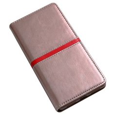 Чехол-книжка MyPads для Vivo Y31 2021 из качественной водоотталкивающей импортной кожи на жесткой металлической основе розовый с красной полосой