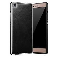 Чехол панель-накладка MyPads для Huawei P8 (GRA-UL10) 5.2 премиальная задняя панель-крышка на металлической основе обтянутая импортной кожей королевский черный