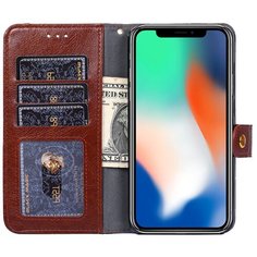 Чехол-портмоне MyPads из качественной импортной кожи на силиконовой основе для Samsung Galaxy S21+ plus (SM-G996) с визитницей и внешним карманом на молнии коричневый
