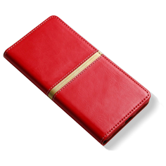 Чехол-книжка MyPads для Sony Xperia 5 II из качественной водоотталкивающей импортной кожи на жесткой металлической основе красный с золотой полосой
