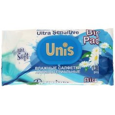 Влажные салфетки UNIS для всей семьи с экстрактом ромашки, с клапаном, 120 шт.