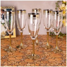Бокалы на ножках золотистого цвета, с двойной золотой каймой, набор из 6 штук Свадебная мечта