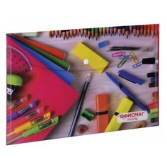 Папка-конверт с кнопкой офисмаг, А4, 160 мкм, до 100 листов, цветная печать, 228053