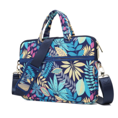 Сумка MyPads M20 текстильная для ноутбука Huawei Honor MSI Lenovo HP Acer Asus женская с ручкой для переноски синяя с рисунком листья (15.0 / 15.4" дюймов)