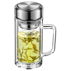 Двухслойная стеклянная чашка MyPads термос из высоко боросиликатного стекла с утолщенной теплоизоляцией M-BLB0022 элегантный и практичный подарок для любимого мужа, сына, брата, отца, друга на День Рождение, Новый год или 23 февраля