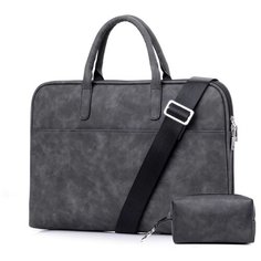 Сумка- портфель MyPads M933 для ноутбука из качественной искусственной кожи женская мужская модная красивая с ручкой для переноски и с ремнем через плечо + сумочка для аксессуаров серого цвета (17.3" дюймов)