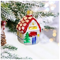 Елочная игрушка Ленигрушка Домик красная крыша, белый/красный, 9.5 см