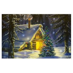Картина с подсветкой на стену 60x 40 x 2,5 см Дом в лесу с LED подсветкой, светодиодная картина, декор светодиодный, подарок Shine