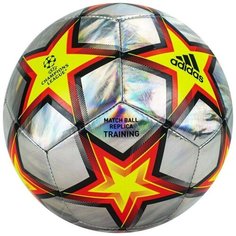Мяч футбольный ADIDAS UCL Training Foil Ps арт. GU0205, р.5, 12 пан., ТПУ, машинная сшивка , серебристо-желто-кр