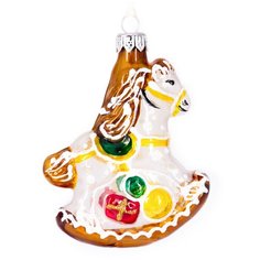 Елочная игрушка Ленигрушка Лошадка-качалка Ф-74, белый/коричневый, 13.5 см