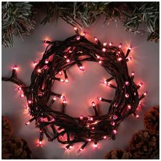 Уличная новогодняя светодиодная гирлянда нить 20 м розовая Baziator