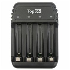 Зарядное устройство TopON для 1-4 аккумуляторов типа AA/AAA Ni-MH и Ni-Cd, LED индикатор, MicroUSB 5V, черное TOP-CH500