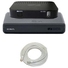 Комплект Триколор на два ТВ с приёмниками GS B627L / С592 и патч-кордом 19м.