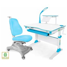 Комплект парта Mealux Evo-30 голубой + кресло Onyx Mobi голубое + чехол для кресла + Led- лампа + полка- надстройка + подставка для книг