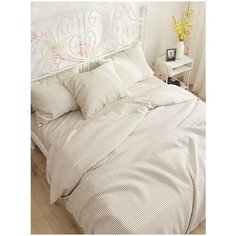 Постельное белье Сказка "Бежевая клеточка" 1,5- сп Наволочка 70х70 см 2 шт Простынь на резинке 90х200 см Пододеяльник 145х215 см