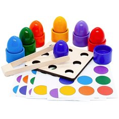 Сортер Монтессори для малышей Яички на подставках с карточками 7 цветов Эврилэнд