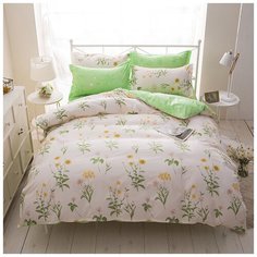 Комплект постельного белья Grazia Textile Garden Flowers, дуэт семейный, смесовая ткань, 2 наволочки 50х70, светло-зеленый, белый, цветочный, флора