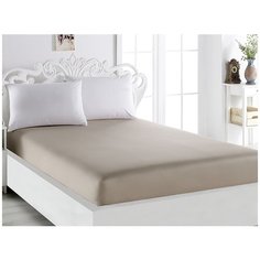 Простыня на резинке KARNA Loft, сатин, 180 х 200 см, кофейный