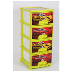 Комод "Декор" 4 ящика "Тачки" желтый/белый РОССПЛАСТ