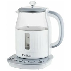 Электрочайник Kelli, 1.7 литра, мощность 2200Вт, нержавеющей стали, световой индикатор, подсветка, 4 режима нагрева воды, бело-серый
