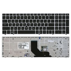 Клавиатура для ноутбука HP ProBook 6570B черная рамка серебристая с трекпойнтом Sino Power