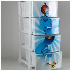 Комод "Декор" 4-ящика "Аладдине" белый (моно рис РОССПЛАСТ