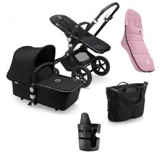 Универсальная коляска Bugaboo Cameleon 3 Plus Complete 2 в 1 и зимний набор аксессуаров, black/black/soft pink